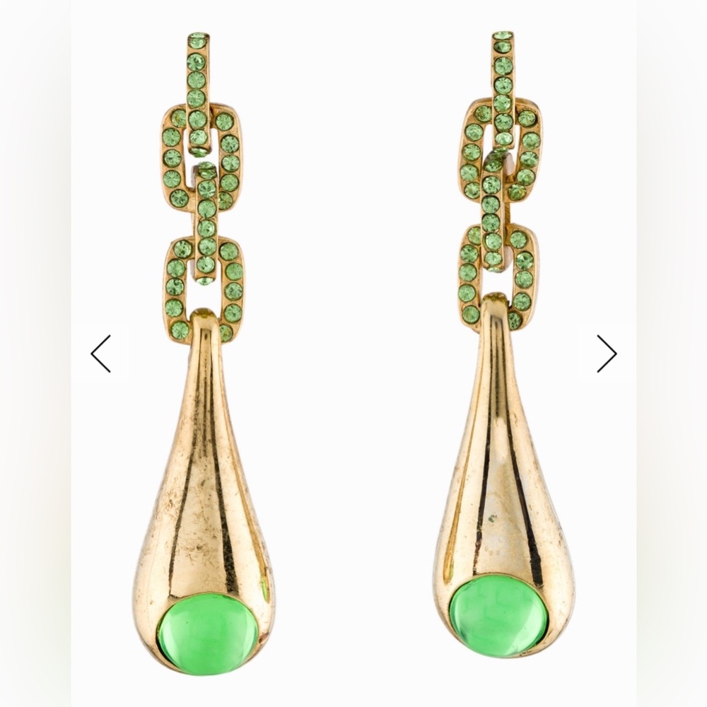 Oscar de la Renta Beautiful Gold and Lime Green Drop Earrings